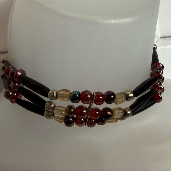 Vintage Handmade Beaded Multi- Strand Choker Necklace - Red, Gold & Black - Picture 4 of 9